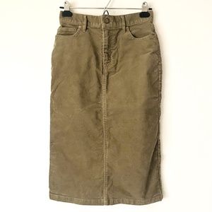 Muji XS Tan Corduroy Midi Pencil Skirt